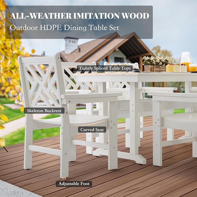 HDPE Dining Table Set for 8, 10-Piece Outdoor Table and Chairs Include 8 Dining - Image 2