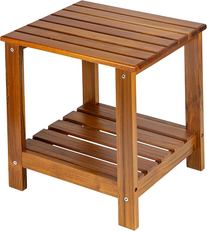 Utoplike Teak Side Table Outdoor, Patio End Table Double Layer, Wooden Coffee by Utoplike