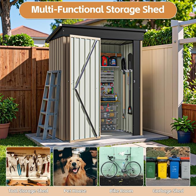 Greesum 5×3FT Outdoor Storage Shed, Metal Patio Storaged Sheds - Image 5