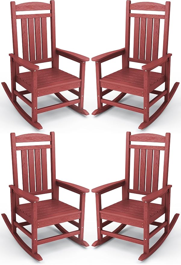 KINGYES HDPE Outdoor Rocking Chair Set of 4, All-Weather Poly Patio Rocking by KINGYES