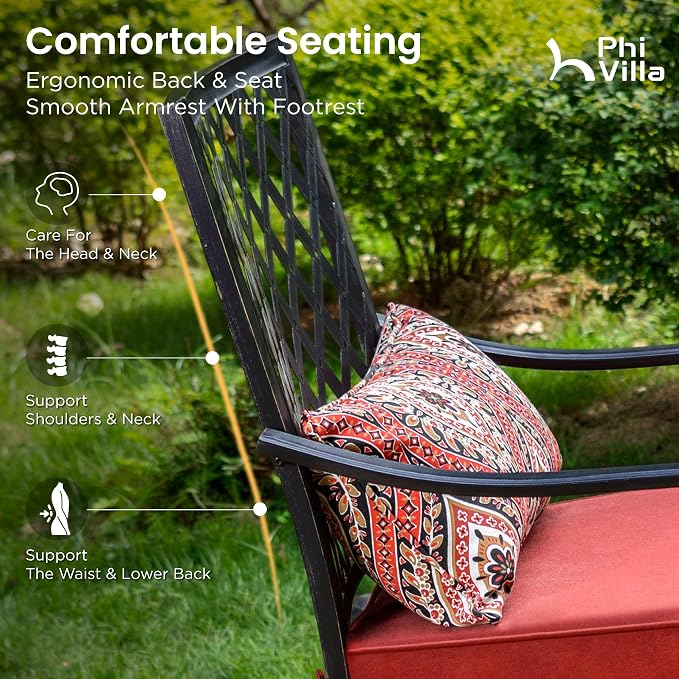 PHI VILLA Patio Bar set for 4, Outdoor Swivel Bar Chairs - Image 4