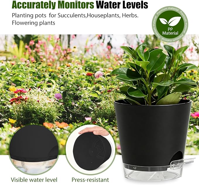 Plant Pots 6 Inch Self Watering Pots, 6 Pack Plastic Planters - Image 7