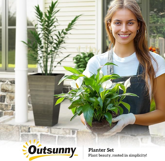 Outsunny Tall Planter for Outdoor Plants Set of 3, 28 Inch Taper Planter - Image 9