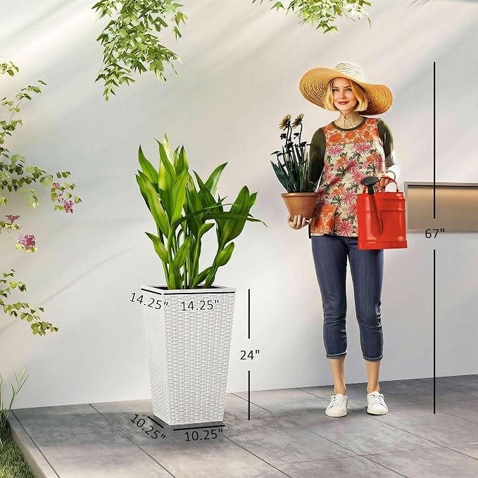 Outsunny Tall Planters for Outdoor Plants Set of 3, 24 in Taper Planters - Image 3
