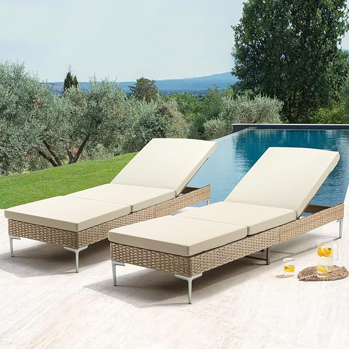 HOMREST Outdoor Chaise Lounge Chair Set of 2, Patio Wicker Lounge Chairs by HOMREST