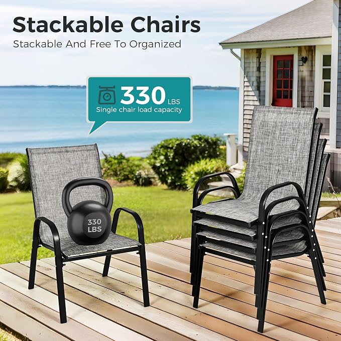 Pamapic Outdoor Dining Sets for 4, Square Steel Slat Table - Image 7