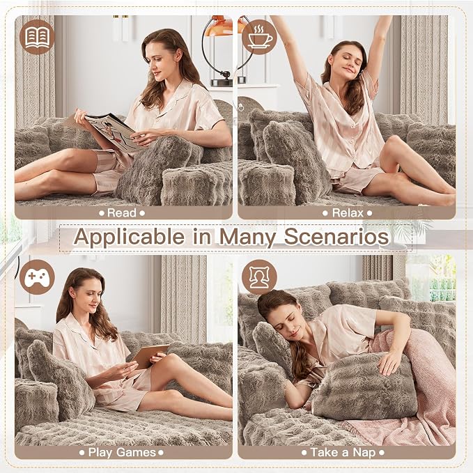 56" W Oversized Chaise Lounge Chair Indoor, Plush Faux Fur Sleeper Couch Sofa - Image 7