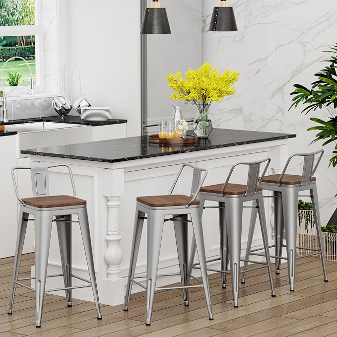 Yongchuang 30 inch Bar Stools Set of 4 Bar Height Metal Barstools - Image 2