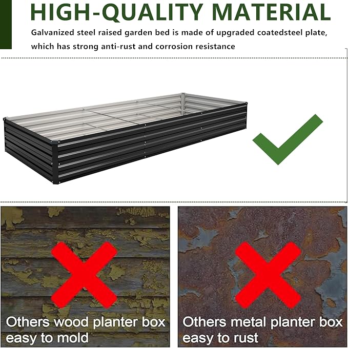 10×3×1FT Galvanized Raised Garden Bed Kit, Metal Planter Boxes, Large Outdoor - Image 6
