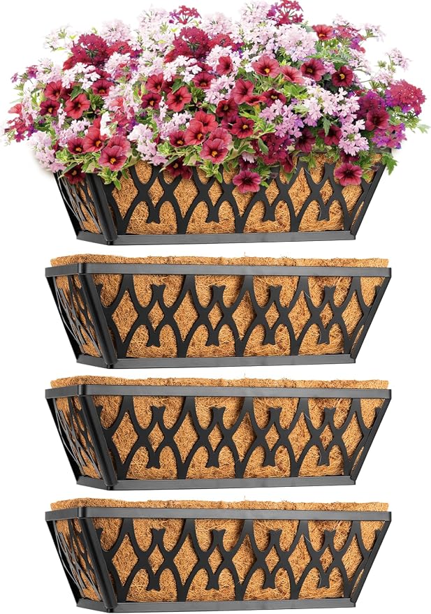 4 Pack 12 Inch Window Boxes Planters Railing Planter Box - Image 5