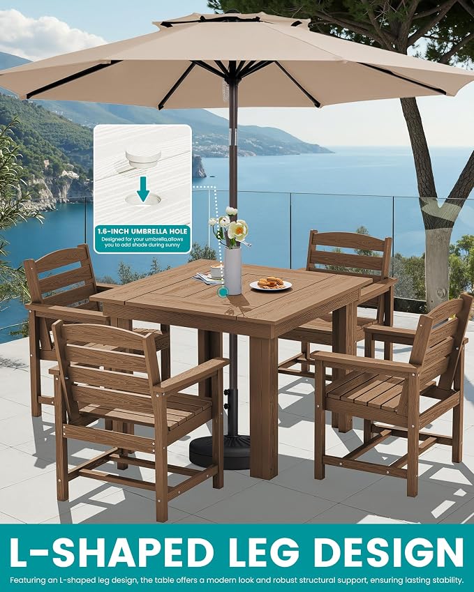 SERWALL Outdoor Dining Set for 4, HDPE Square Table and Chairs Set All Weather - Image 4