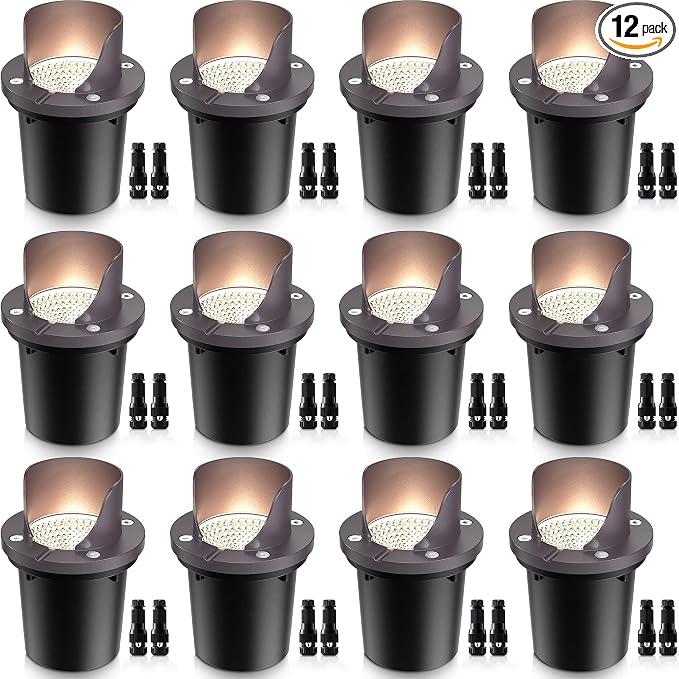 SUNVIE 12 Pack Low Voltage Landscape Lighting 12W LED Outdoor In-Ground by SUNVIE
