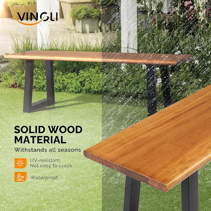 VINGLI Outdoor Bench with Metal Legs Rustic, Wood Dining Bench Indoor Outdoor - Image 5