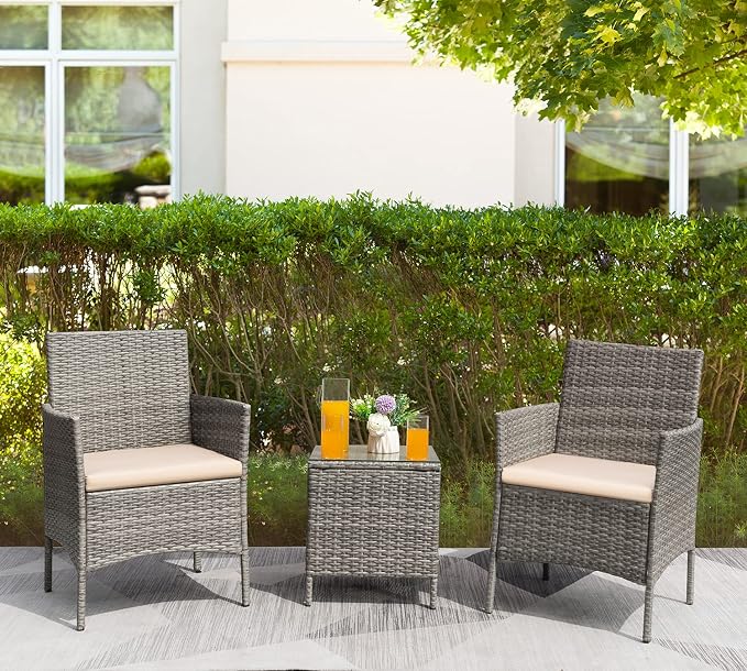 Greesum 3 Pieces Patio Furniture Sets Outdoor PE Rattan Wicker Chairs - Image 2