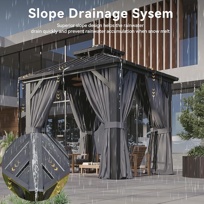 Aoxun 8'x8' Hardtop Gazebo, Aluminum Frame Canopy - Image 4