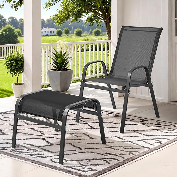 ONBRILL Outdoor Ottoman Foot Rest Set of 2, Textilene Fabric Outdoor Footstool - Image 2
