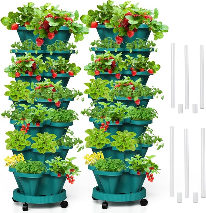 Strawberry Vertical Planters Tower Garden 2 Pack, 7 Tiered Stacking Herb by Tectsia