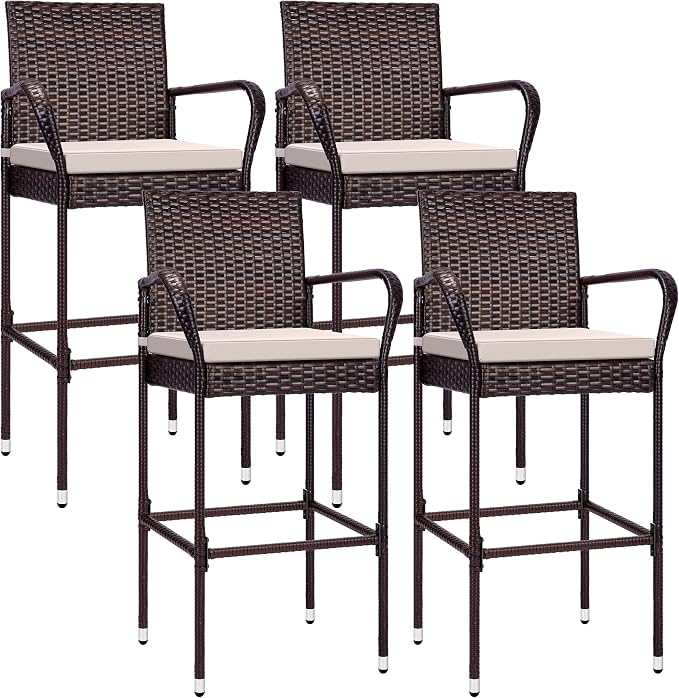 VIVOHOME 4 Packs Outdoor Wicker Barstool Patio Rattan Furniture by VIVOHOME