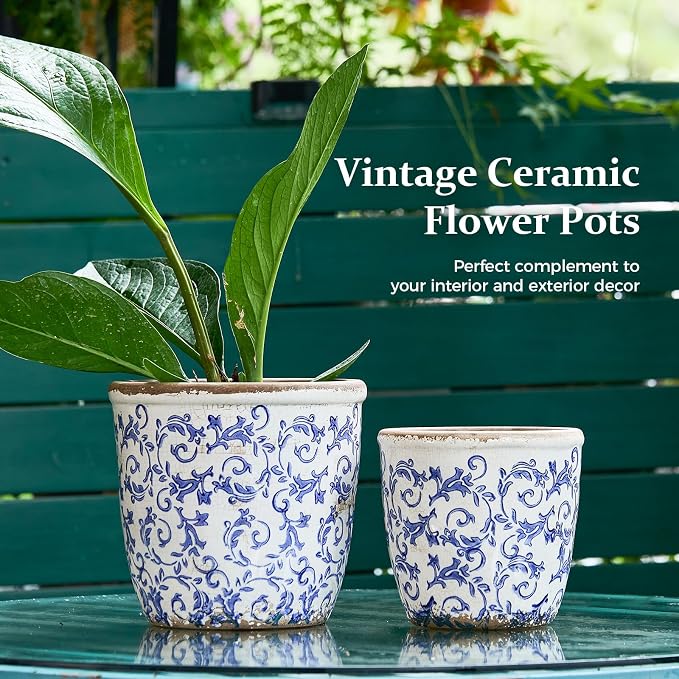 Vintage Ceramic Planter with Drainage Hole, Plastic Tray & Mesh, 5.5 Inch - Image 4