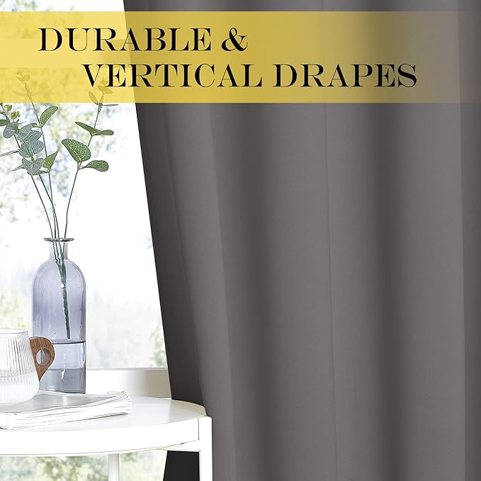 NICETOWN Grey Blackout Extra Wide Bedroom Curtain 63 inch Long, Grommet Room - Image 5