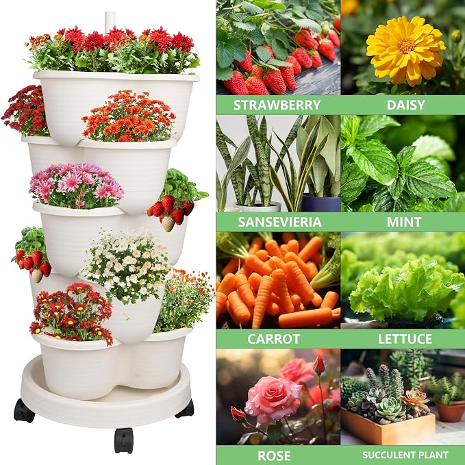Hourleey Strawberry Planter, 5 Tier Stackable Gaden Tower - Image 6
