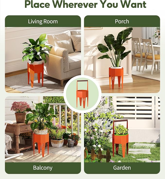 Planter with Stand, Metal 2 in 1 Portable Planter with Grow Bags & Handle - Image 4