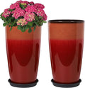 Set of 2 Lightweight Ceramic-Look Tall Planter, 21 inch Large Plastic Planter by Neoaider