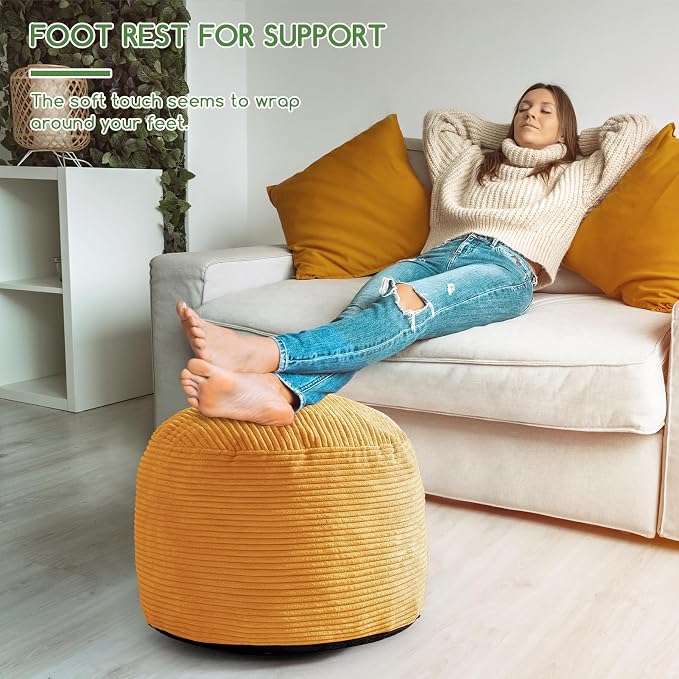 HIGOGOGO Round Stuffed Pouf Ottoman, Corduroy Poufs - Image 4