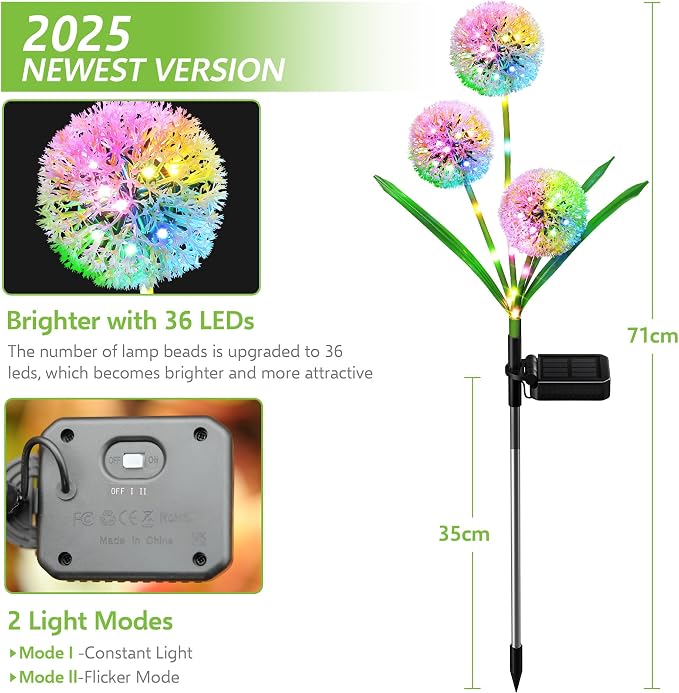 Solar Lights Outdoor Garden Decor: 2 Pack Upgraded Solar Dandelion Garden Light - Image 4