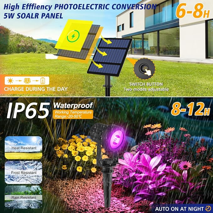 T-SUNUS RGB Solar Spot Lights Christmas Outdoor 6-in-1, Color Changing - Image 4
