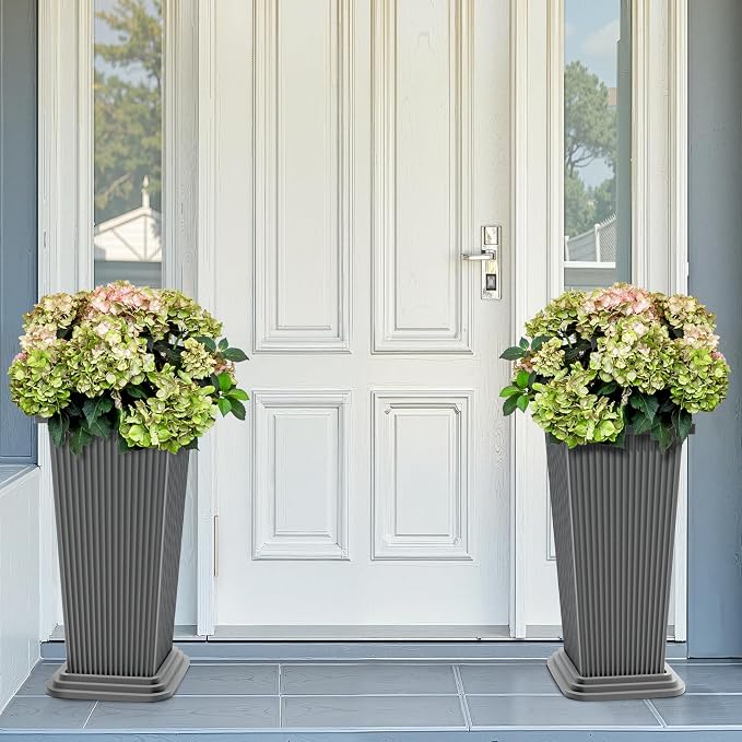 FENCY Set of 2 Tall Planters for Outdoor Plants, 24 Inch Large Tapered Pots - Image 5