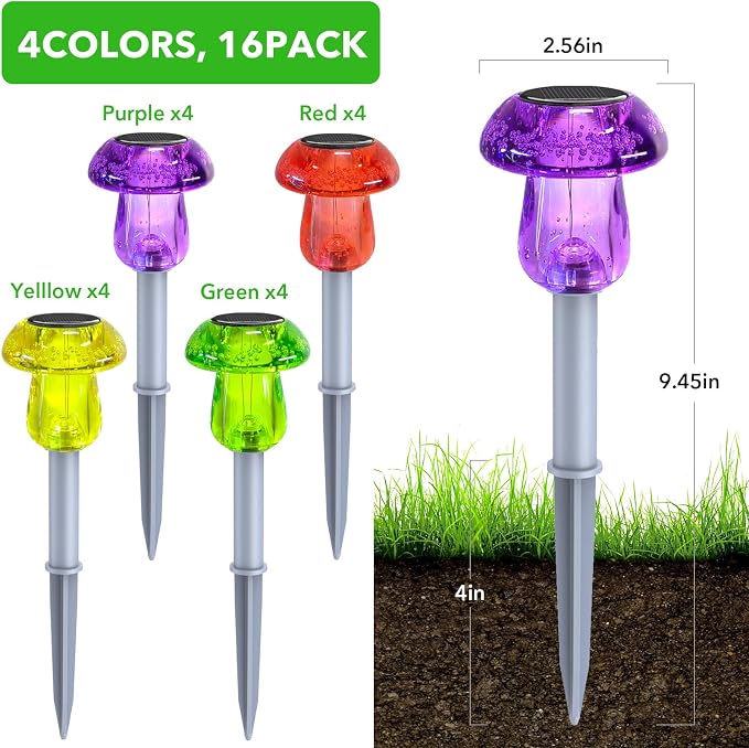 Solar Lights Outdoor, 16 Pack Mushroom Lights Outside Waterproof, Solar Powered - Image 2