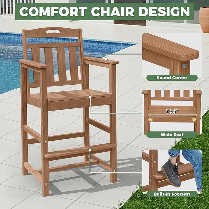 Outdoor Bistro Bar Set, Patio High Top Table and Bar Height Tall Adirondack - Image 5