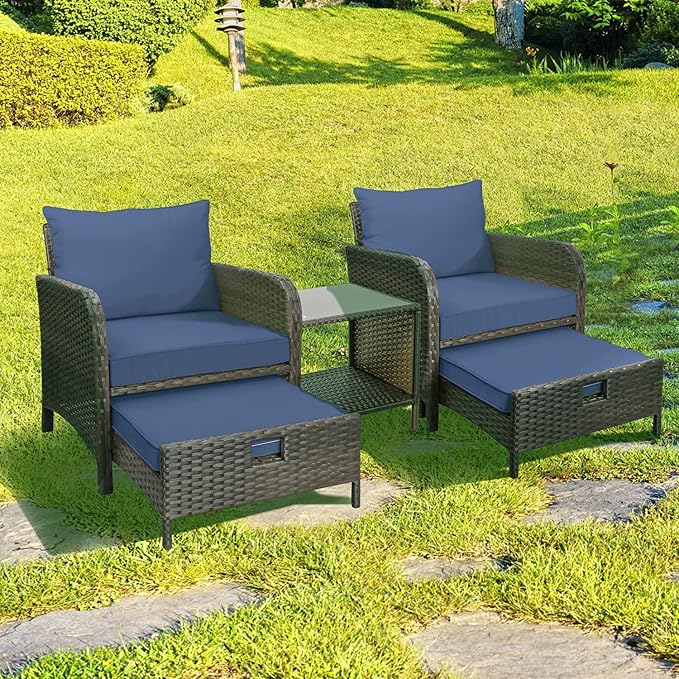 LEVELEVE Balcony Furniture 5 Piece Patio Conversation Set, PE Wicker Rattan - Image 7