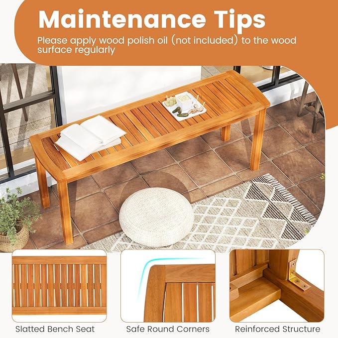 Tangkula 3 Piece Acacia Wood Patio Dining Table Set, Farmhouse Indoor Outdoor - Image 6