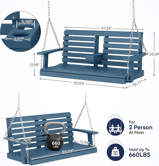 KINGYES Outdoor Hanging Porch Swing Set of 4, 2 Seat Patio Chair - Image 3