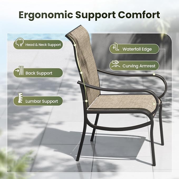 PHI VILLA 7 Piece Outdoor Table and Chairs Set, 2 Swivel & 4 Fixed Patio Chairs - Image 5