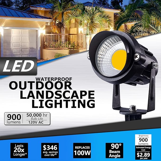 SUNVIE LED Outdoor Spotlight 12W Landscape Lighting 120V AC Waterproof - Image 2