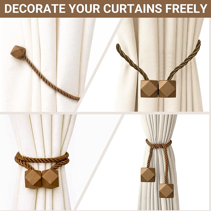 Hion Magnetic Curtain Tiebacks Dark Brown 6 Pack, Curtain Tiebacks Buckles - Image 7