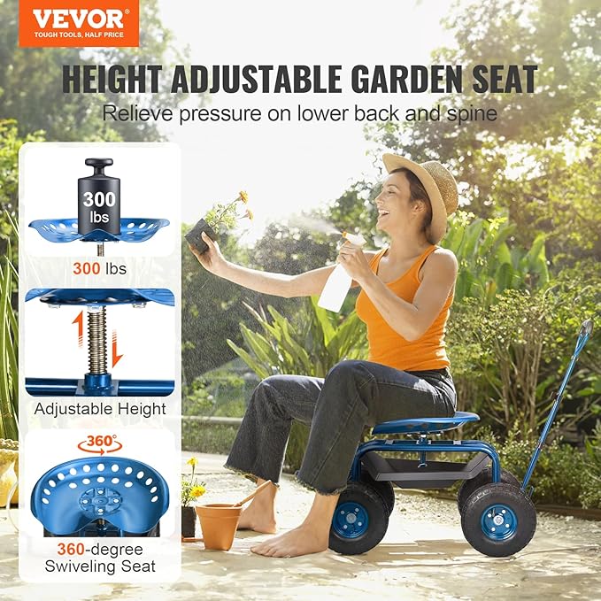 VEVOR Garden Cart Rolling Workseat - Image 2