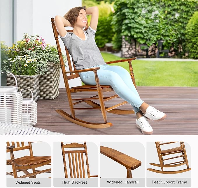VINGLI Wooden Rocking Chair, Outdoor Chair - Image 5