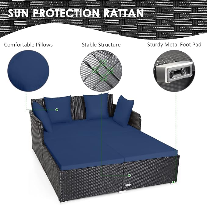 RELAX4LIFE Rattan Patio Outdoor Daybed, Wicker 2-Person Sunbed Loveseat - Image 4