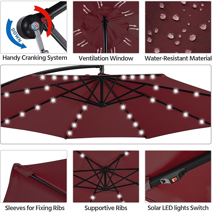 Yaheetech 10FT Solar Offset Umbrella - Image 8