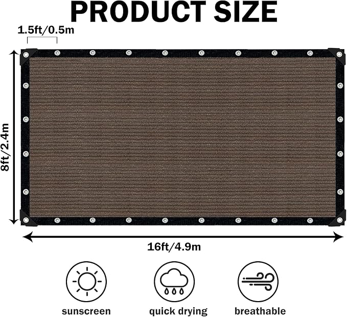 Sun Shade Cloth with Grommets, 90% UV Protection Shade Fabric, Pergola Shade - Image 2