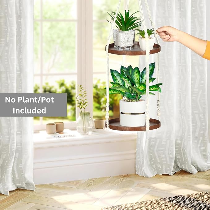 2 Tier Macrame Plant Hanger | Plant Hanger Indoor, Hanging Planter | Hanging - Image 6