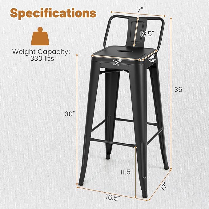 Giantex Metal Bar Stools Set of 4, Rubber Feet, Industrial Stackable Barstools - Image 3