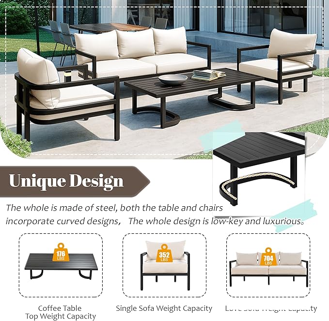 Merax 4 Piece Sectional Furniture Patio Sofa Multi-Person Outdoor Steel Sofa Set - Image 3