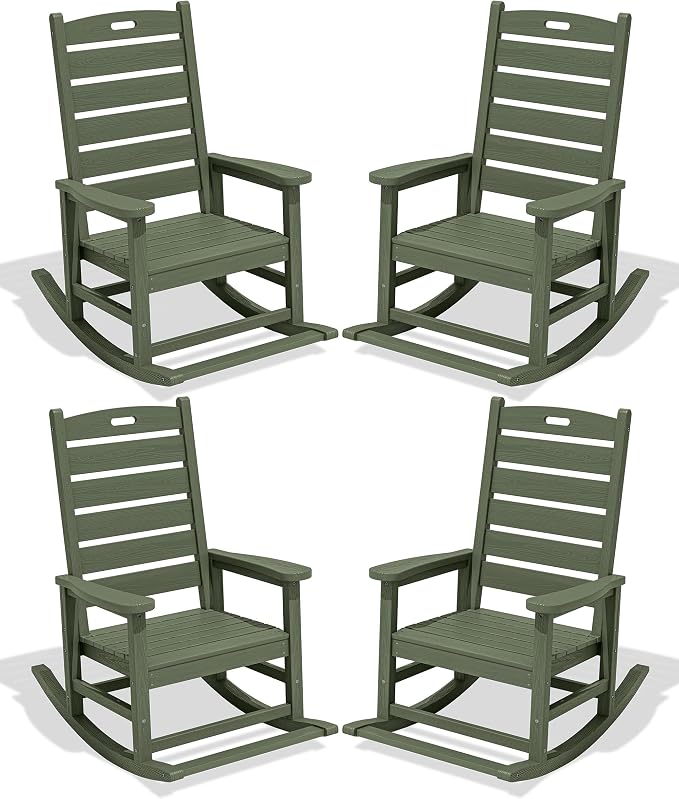 SERWALL Outdoor Rocking Chair Set of 4, Oversized HDPE Patio Rocking Chair by SERWALL