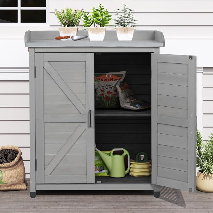 Outdoor Storage Cabinet & Potting Bench Table - Image 7
