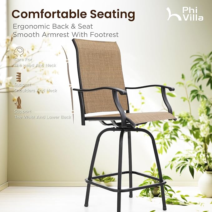 PHI VILLA Outdoor Patio Bar Set of 6, Patio Bar Table and Chair Set - Image 5